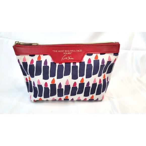 Estee Lauder Cosmetic Lipstick Makeup Bag Women Small White Red Zip - Picture 1 of 9